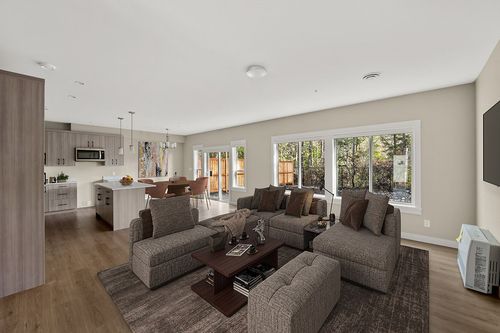 Living Area, Dining Area, and Kitchen Feature; West Park At Thetis Lake at 1936 West Park Lane, Prior Lake, View Royal